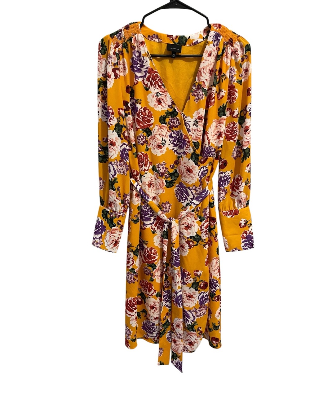 Who Whatโ Wear Mustard Yellow Floral Wrap Dress XS